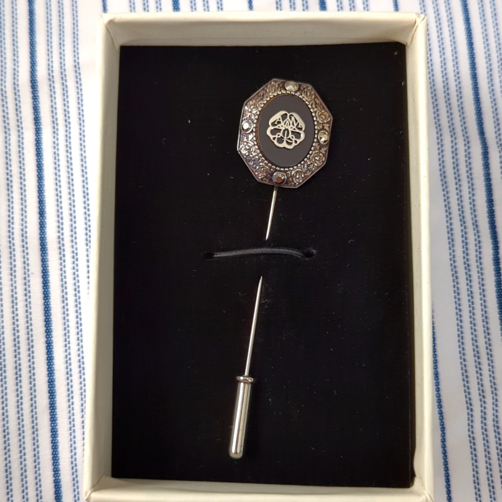 Alexander McQueen Black and Silver Octagonal Enamel Stick Pin